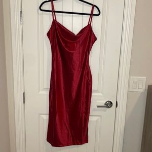 Red satin midi dress